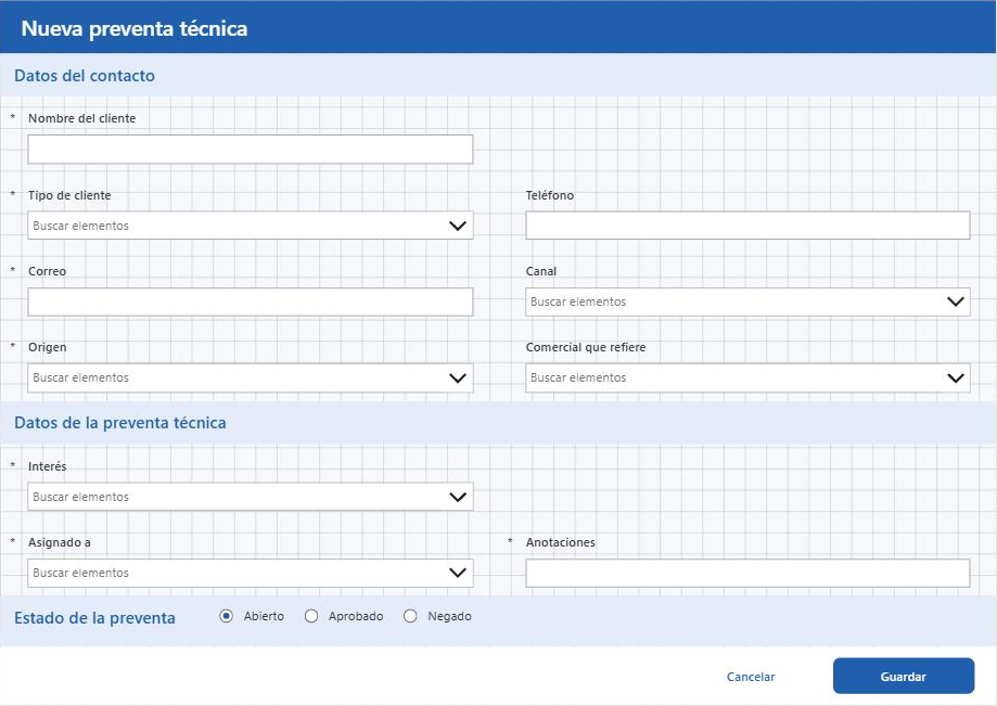 Registro de preventa técnica